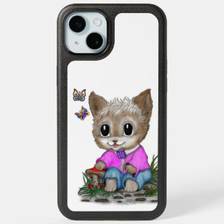 Cute Kitty Cat and Butterfly iPhone 15 Plus Case