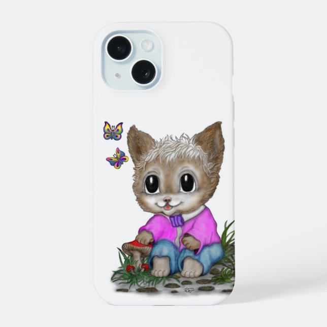 Cute Kitty Cat and Butterfly Iphone Case (Back)