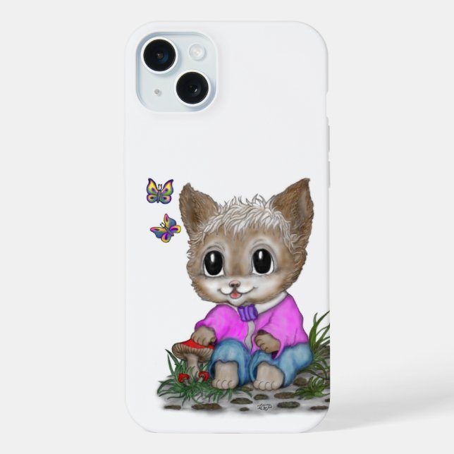 Cute Kitty Cat and Butterfly Iphone Case (Back)