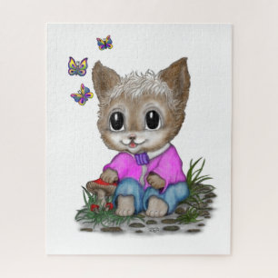 Cute Kitty Cat and Butterfly Jigsaw Puzzle