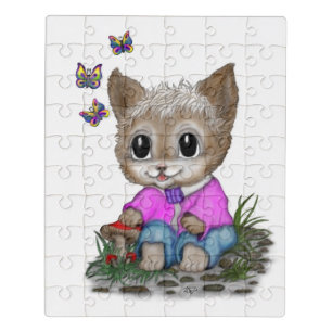 Cute Kitty Cat and Butterfly Jigsaw Puzzle