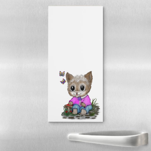 Cute Kitty Cat and Butterfly Magnetic Notepad (In Situ)