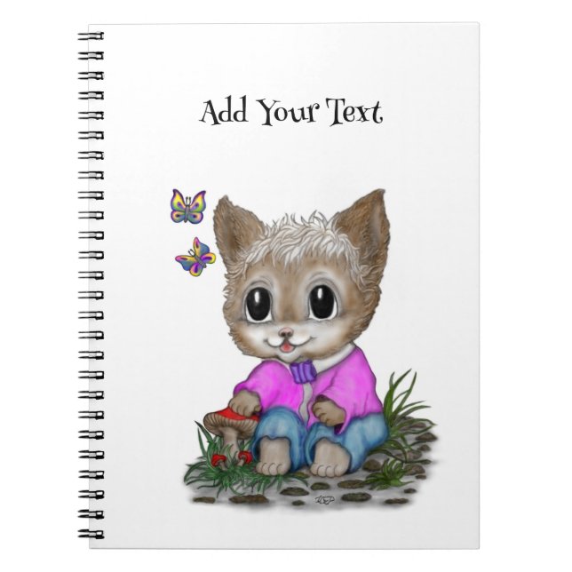 Cute Kitty Cat and Butterfly Notebook (Front)