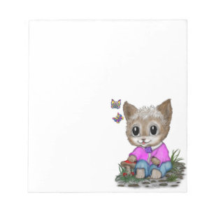 Cute Kitty Cat and Butterfly Notepad