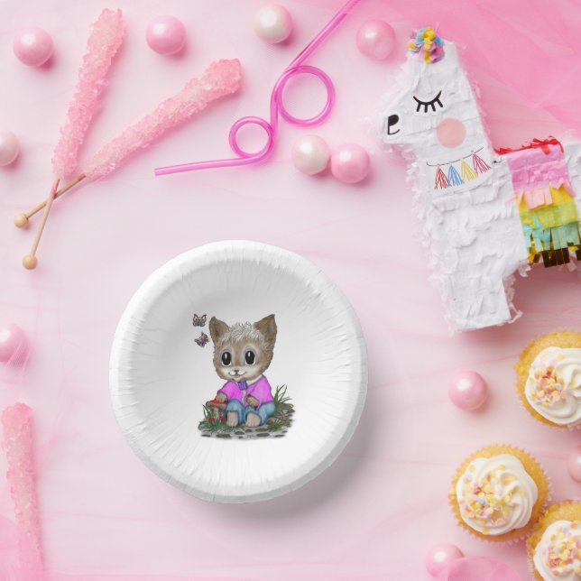 Cute Kitty Cat and Butterfly Paper Bowls (Party)