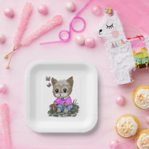 Cute Kitty Cat and Butterfly Paper Plates