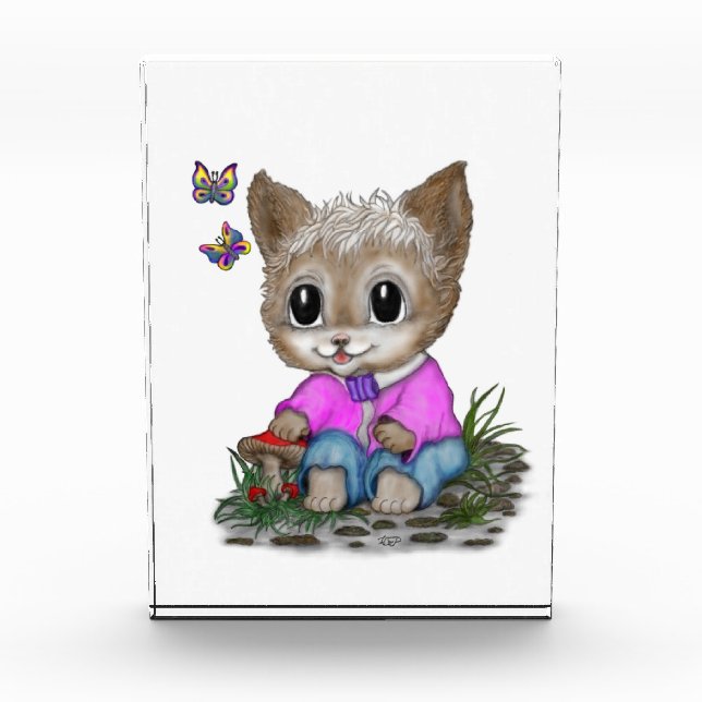 Cute Kitty Cat and Butterfly Photo Block (Front)