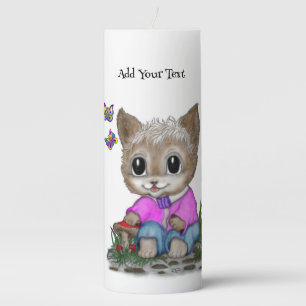 Cute Kitty Cat and Butterfly Pillar Candle