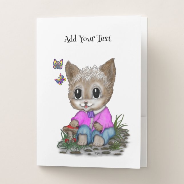 Cute Kitty Cat and Butterfly Pocket Folder (Front)