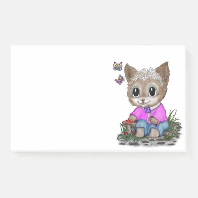 Cute Kitty Cat and Butterfly Post-it Notes (Front)