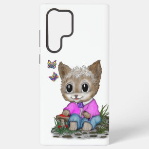 Cute Kitty Cat and Butterfly Samsung Galaxy S22 Ultra Case