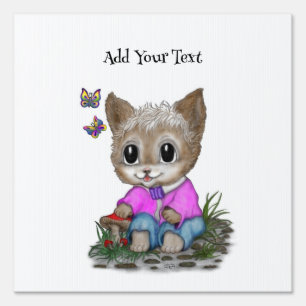 Cute Kitty Cat and Butterfly Sign