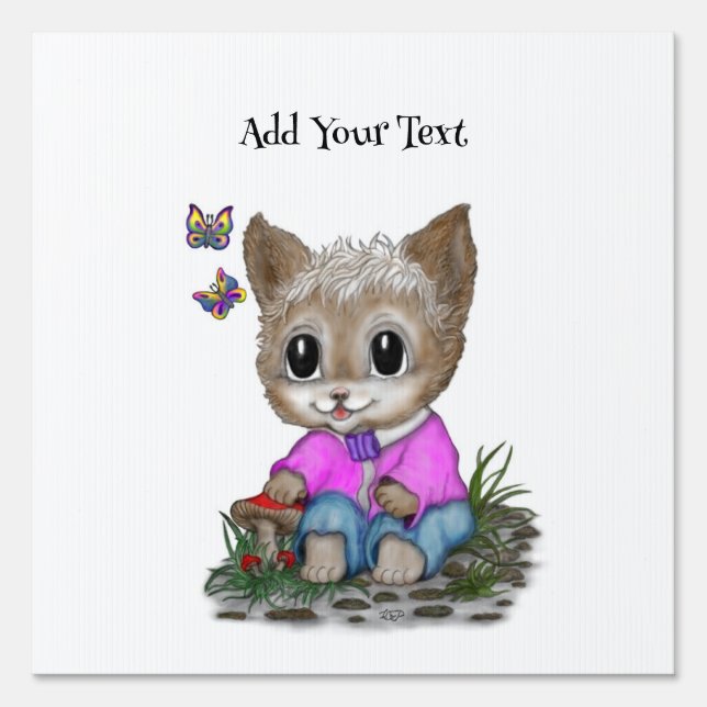 Cute Kitty Cat and Butterfly Sign (Front)