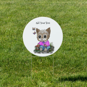 Cute Kitty Cat and Butterfly Sign