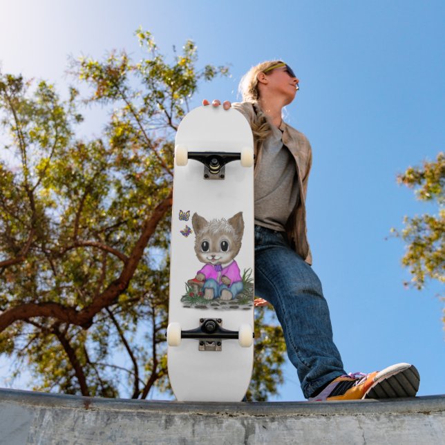 Cute Kitty Cat and Butterfly Skateboard (Outdoor 1)
