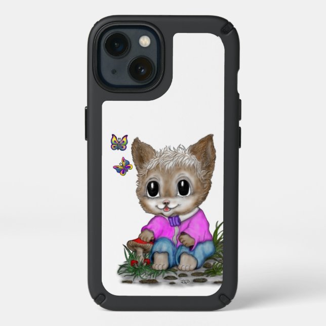 Cute Kitty Cat and Butterfly Speck iPhone 13 Case (Front)