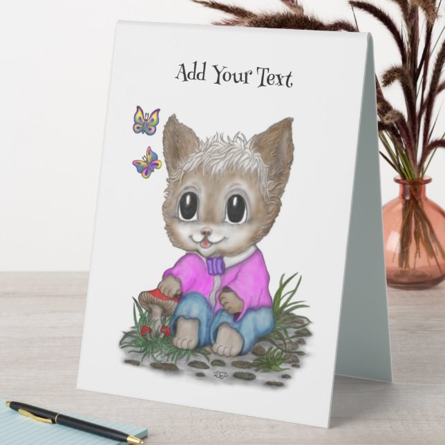 Cute Kitty Cat and Butterfly Table Tent (In SItu (Table))