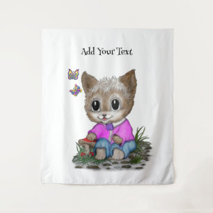 Cute Kitty Cat and Butterfly Tapestry