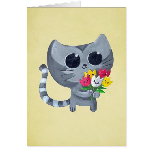 Cute Kitty Cat and flowers Cards (Front)