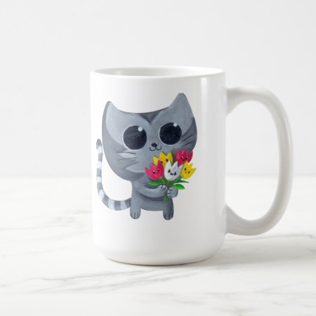 Cute Kitty Cat And Flowers Coffee Mug