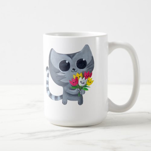 Cute Kitty Cat and flowers Coffee Mug