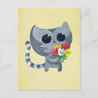 Cute Kitty Cat and flowers Postcard
