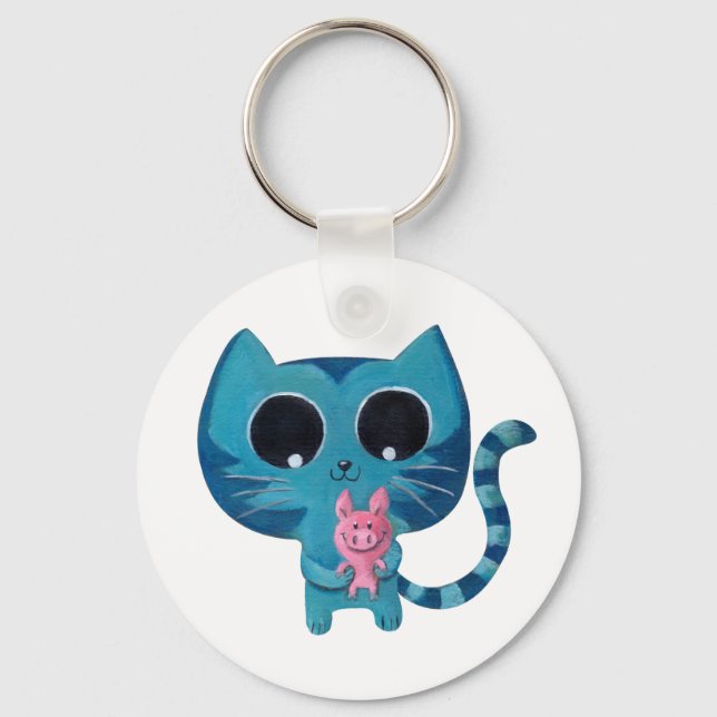 Cute Kitty Cat and Pig Keychain (Front)