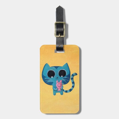 Cute Kitty Cat And Pig Luggage Tag