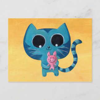 Cute Kitty Cat and Pig Postcard