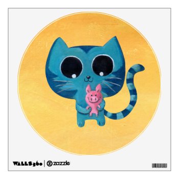 Cute Kitty Cat And Pig Wall Sticker by colonelle at Zazzle