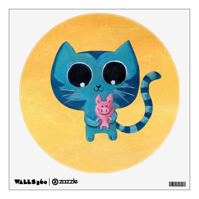 Cute Kitty Cat and Pig Wall Sticker (Front)