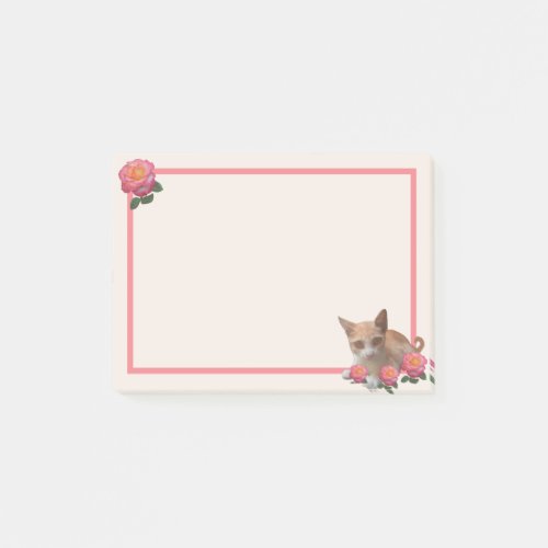 Cute Kitty Cat and Roses Post_it Notes