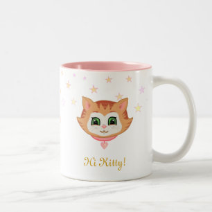 Cute kitty cat and stars in pastel colors Two-Tone coffee mug