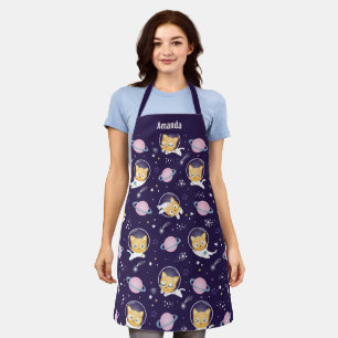 Cute Kitty Cat Astronauts Pattern Apron