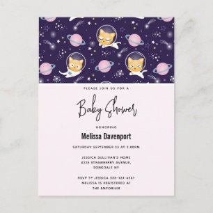 Cute Kitty Cat Astronauts Pattern Baby Shower Postcard