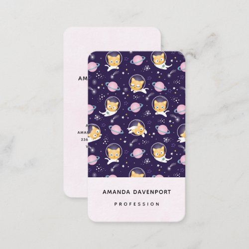 Cute Kitty Cat Astronauts Pattern Business Card