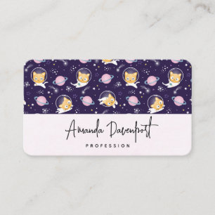 Cute Kitty Cat Astronauts Pattern Business Card