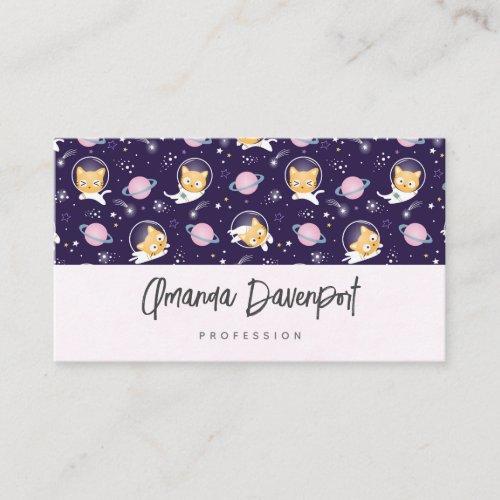 Cute Kitty Cat Astronauts Pattern Business Card