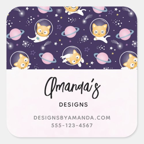 Cute Kitty Cat Astronauts Pattern Business Square Sticker