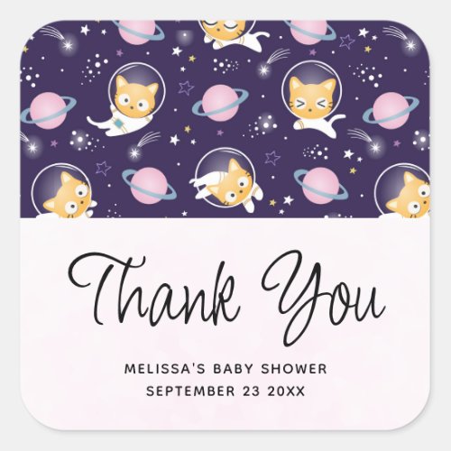Cute Kitty Cat Astronauts Pattern Event Thank You Square Sticker