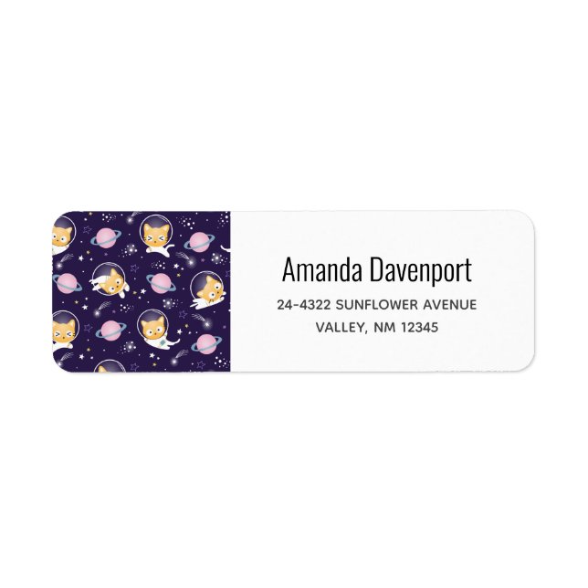 Cute Kitty Cat Astronauts Pattern Label (Front)