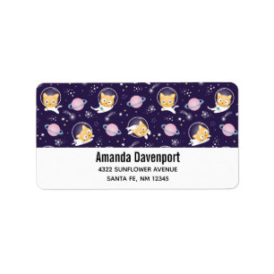 Cute Kitty Cat Astronauts Pattern Label