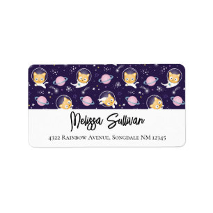 Cute Kitty Cat Astronauts Pattern Label