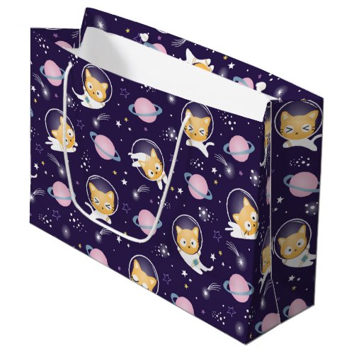 Cute Kitty Cat Astronauts Pattern Large Gift Bag
