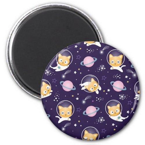 Cute Kitty Cat Astronauts Pattern Magnet