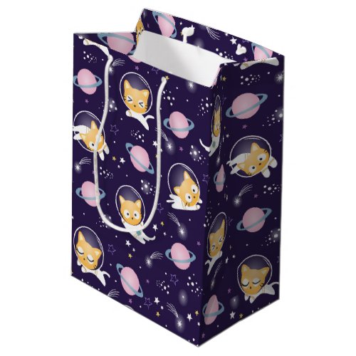 Cute Kitty Cat Astronauts Pattern Medium Gift Bag