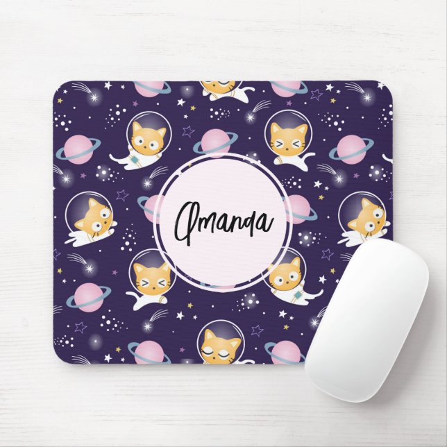 Cute Kitty Cat Astronauts Pattern Mouse Pad (With Mouse)