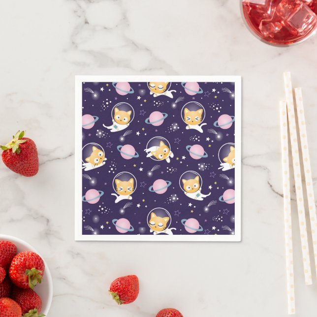 Cute Kitty Cat Astronauts Pattern Napkins (Insitu)
