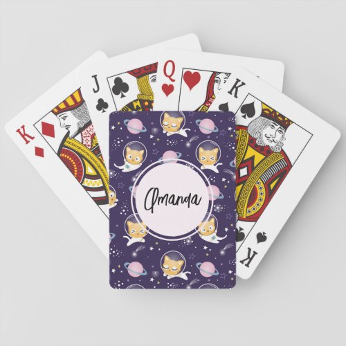 Cute Kitty Cat Astronauts Pattern Poker Cards