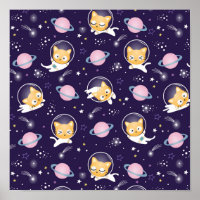 Cute Kitty Cat Astronauts Pattern